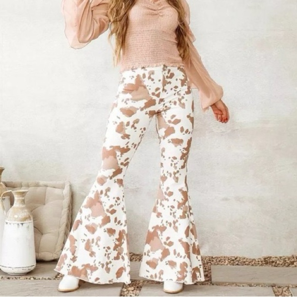 Cow print bell bottoms